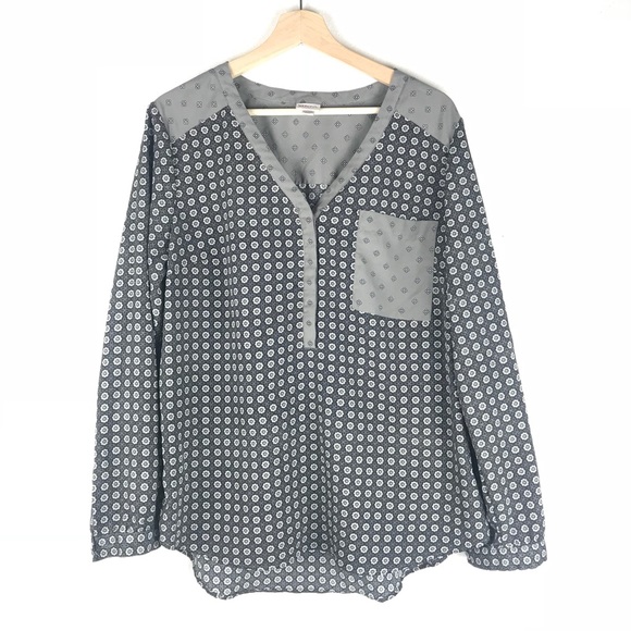 Merona Tops - Merona XL blouse grey black floral long sleeve top